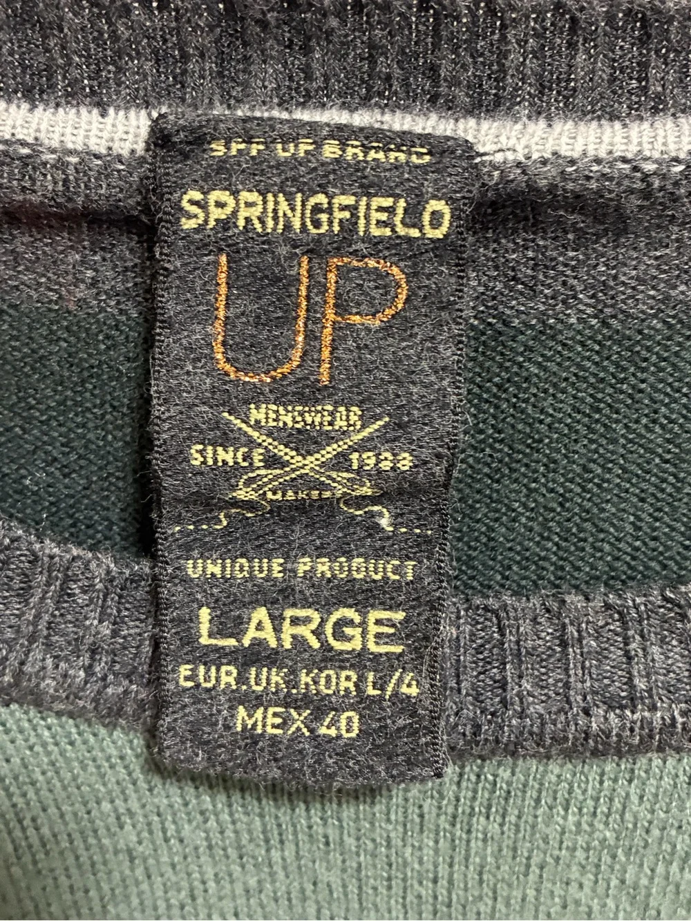 Springfield UP 100% Cotton Mens Shirt Large Pullover Long Sleeve Knit Striped L